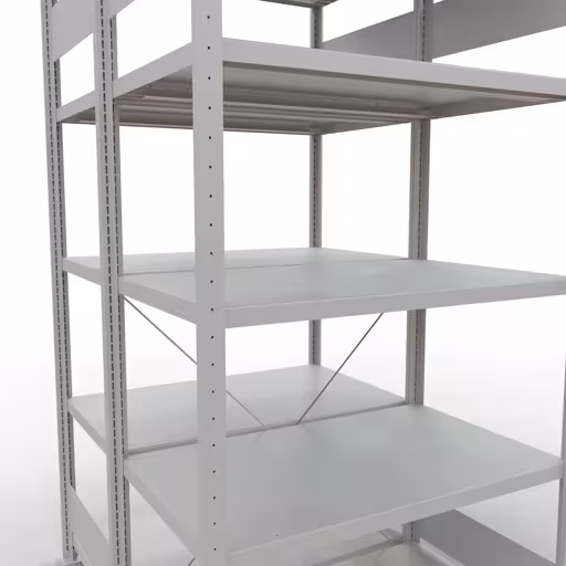 Grundregal, Doppelregal, Fachbodenregal Stecksystem MULTIplus250, 2000 x 1000 x (2x600) mm (HxBxT), 2x5 Fachböden, Kreuzstrebe, RAL 7035 lichtgrau von der Marke Schulte Lagertechnik aus der Produktreihe Fachbodenregale