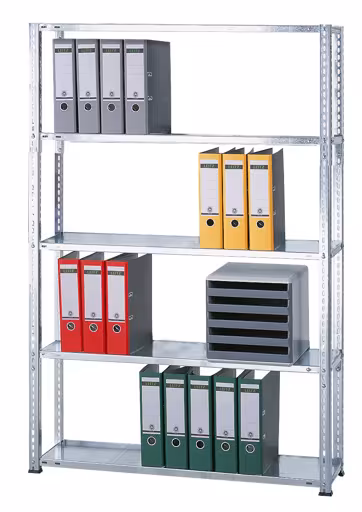 Grundregal, Büro-Fachbodenregal Schraubsystem MULTIplus85, 1800 x 1000 x 300 mm (HxBxT), 5 Fachböden, verzinkt, ohne Anschlagleiste aus der Kategorie Schraubsystem mit der Artikelnummer 10430
