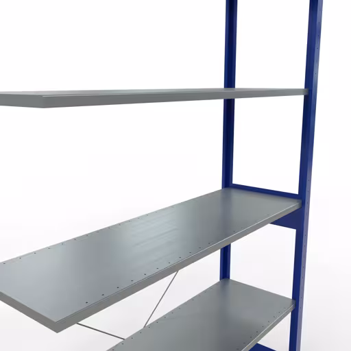 Produktbild Nr.14 des Artikels Anbauregal, Fachbodenregal Stecksystem MULTIplus150, 2500 x 1300 x 400 mm (HxBxT), 6 Fachböden, Kreuzstrebe, RAL 5010 enzianblau/verzinkt aus der Produktreihe Stecksystem von der Marke Schulte Lagertechnik
