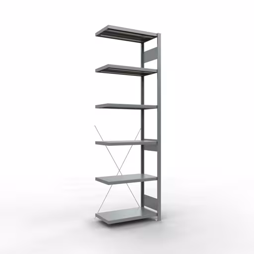 Anbauregal, Fachbodenregal Stecksystem MULTIplus250, 2500 x 750 x 400 mm (HxBxT), 6 Fachböden, Kreuzstrebe, verzinkt aus der Kategorie Anbauregal mit der Artikelnummer 12946-75