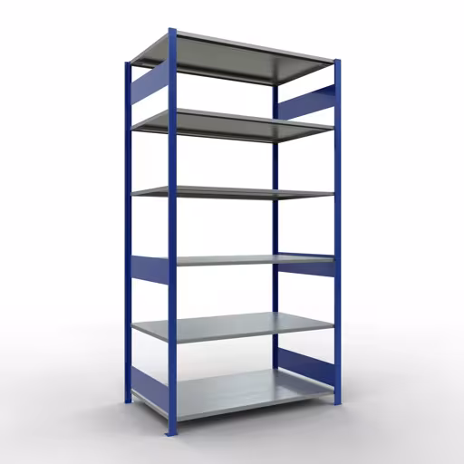 Grundregal, Fachbodenregal Stecksystem MULTIplus150, 2500 x 1300 x 800 mm (HxBxT), 6 Fachböden, Längenriegel, RAL 5010 enzianblau/verzinkt aus der Kategorie Grundregal mit der Artikelnummer 12781-130-LR-B