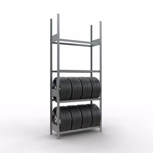 Abbildung Nr 8 des Artikels Grundregal, Räder-/Reifenregal, 2750 x 1150 x 400 mm (HxBxT), verzinkt, 4 Lagerebenen á 150 kg Fachlast pro Ebene aus der Produktgruppe Fachbodenregale von der Marke Schulte Lagertechnik
