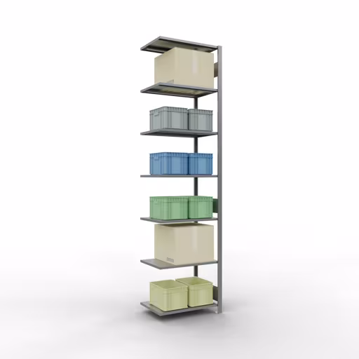Produktbild Nr.15 des Artikels Anbauregal, Fachbodenregal Stecksystem MULTIplus150, 3000 x 750 x 500 mm (HxBxT), 7 Fachböden, Längenriegel, verzinkt aus der Produktreihe Stecksystem von der Marke Schulte Lagertechnik