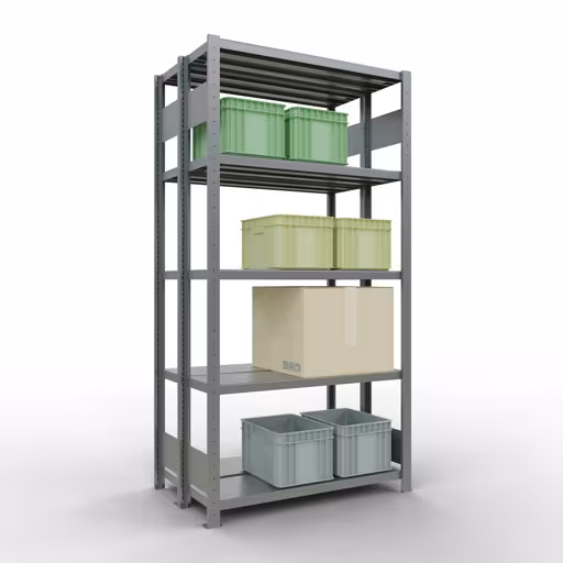 Grundregal, Doppelregal, Fachbodenregal Stecksystem MULTIplus250, 2000 x 1000 x (2x300) mm (HxBxT), 2x5 Fachböden, Längenriegel, verzinkt von der Marke Schulte Lagertechnik aus der Produktreihe Fachbodenregale