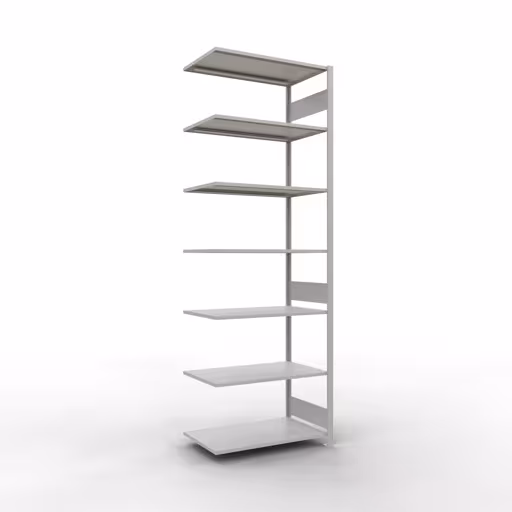 Anbauregal, Fachbodenregal Stecksystem MULTIplus85, 3000 x 1000 x 600 mm (HxBxT), 7 Fachböden, Längenriegel, RAL 7035 lichtgrau aus der Kategorie Anbauregal mit der Artikelnummer 33067-LR