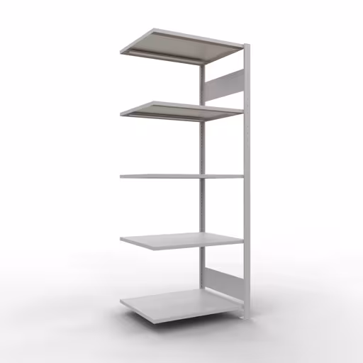 Anbauregal, Fachbodenregal Stecksystem MULTIplus150, 2000 x 750 x 600 mm (HxBxT), 5 Fachböden, Längenriegel, RAL 7035 lichtgrau aus der Kategorie Anbauregal mit der Artikelnummer 32665-75-LR