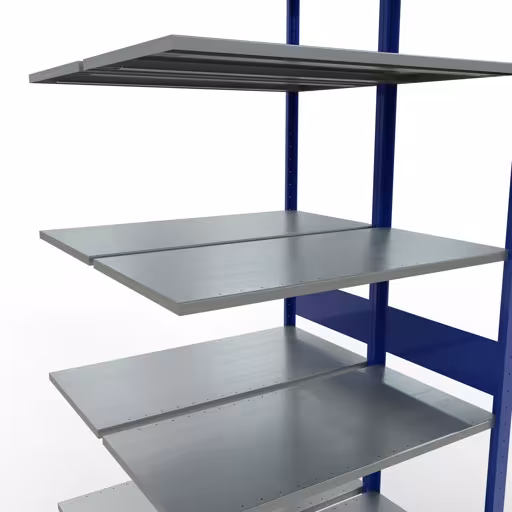 Zusatzbild des Artikels Anbauregal, Doppelregal, Fachbodenregal Stecksystem MULTIplus150, 3000 x 1000 x (2x500) mm (HxBxT), 2x7 Fachböden, Längenriegel, RAL 5010 enzianblau aus Doppelregale
