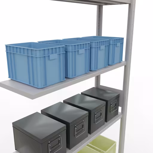 Anbauregal, Fachbodenregal Stecksystem MULTIplus85, 3000 x 1000 x 300 mm (HxBxT), 7 Fachböden, Längenriegel, RAL 7035 lichtgrau von der Marke Schulte Lagertechnik aus der Produktreihe Stecksystem