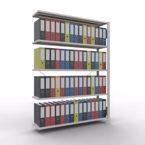 Produktbild Nr 12 des Artikels Anbauregal, Büro-Fachbodenregal Stecksystem MULTIplus85, 1800 x 1300 x 300 mm (HxBxT), 5 Fachböden, Kreuzstrebe, ohne Anschlagleiste, lichtgrau Abbildung Nr 12 des Artikels Anbauregal, Büro-Fachbodenregal Stecksystem MULTIplus85, 1800 x 1300 x 300 mm (HxBxT), 5 Fachböden, Kreuzstrebe, ohne Anschlagleiste, lichtgrau aus der Produktgruppe Büroregale von der Marke Schulte Lagertechnik