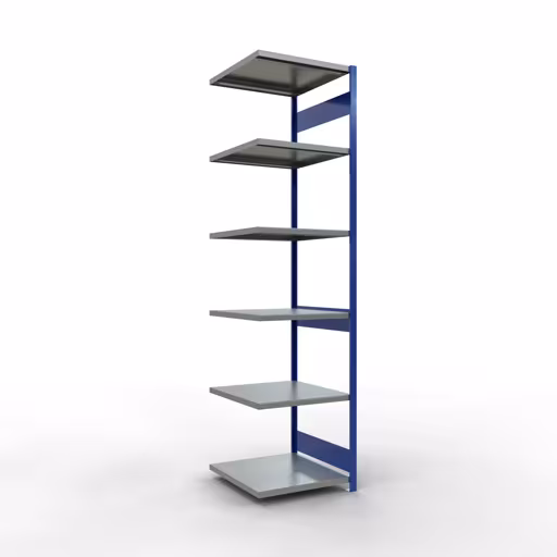 Anbauregal, Fachbodenregal Stecksystem MULTIplus250, 3000 x 750 x 800 mm (HxBxT), 7 Fachböden, Längenriegel, RAL 5010 enzianblau/verzinkt/verzinkt aus der Kategorie Anbauregal mit der Artikelnummer 12987-75-LR-B