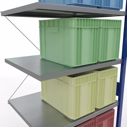 Abbildung Nr 12 des Artikels Anbauregal, Fachbodenregal Stecksystem MULTIplus330, 3000 x 1000 x 800 mm (HxBxT), 7 Fachböden, Kreuzstrebe, RAL 5010 enzianblau/verzinkt aus der Produktgruppe Stecksystem von der Marke Schulte Lagertechnik