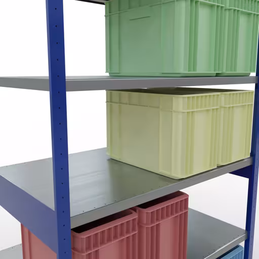 Abbildung Nr 13 des Artikels Grundregal, Fachbodenregal Stecksystem MULTIplus250, 2500 x 1300 x 800 mm (HxBxT), 6 Fachböden, Längenriegel, RAL 5010 enzianblau/verzinkt aus der Produktgruppe Stecksystem von der Marke Schulte Lagertechnik