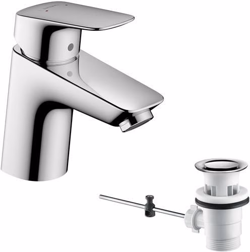 Hansgrohe Einhebel-Waschtischmischer LOGIS 70 Nennweite 15 mit Zugstangen-Ablaufgarnitur G 1 1/4 Zoll chrom