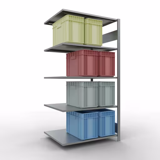 Zusatzbild des Artikels Anbauregal, Fachbodenregal Stecksystem MULTIplus150, 2000 x 1000 x 800 mm (HxBxT), 5 Fachböden, Längenriegel, verzinkt aus Anbauregal