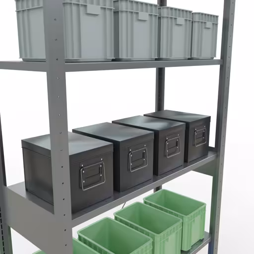 Abbildung Nr 12 des Artikels Grundregal, Fachbodenregal Stecksystem MULTIplus85, 2500 x 1000 x 400 mm (HxBxT), 6 Fachböden, Kreuzstrebe, verzinkt aus der Produktgruppe Stecksystem von der Marke Schulte Lagertechnik