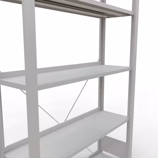 Grundregal, Büro-Fachbodenregal Stecksystem MULTIplus85, 1800 x 1000 x 300 mm (HxBxT), 5 Fachböden, Kreuzstrebe, mit Anschlagleiste, lichtgrau aus der Kategorie Stecksystem mit der GTIN 4004514219398 Grundregal, Büro-Fachbodenregal Stecksystem MULTIplus85, 1800 x 1000 x 300 mm (HxBxT), 5 Fachböden, Kreuzstrebe, mit Anschlagleiste, lichtgrau von der Marke Schulte Lagertechnik aus der Produktreihe Büroregale