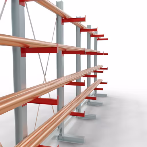 Weitere Ansicht des Artikels K 3000 Komplettregal, einseitig, 2500 x 6500 x 400 mm, RAL 7001 / RAL 3000, 5 Lagerebenen aus der Kategorie Kragarmregale