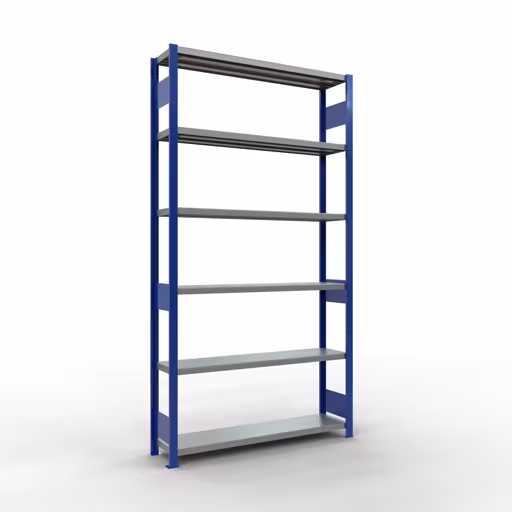 Grundregal, Fachbodenregal Stecksystem MULTIplus250, 2500 x 1300 x 300 mm (HxBxT), 6 Fachböden, Längenriegel, RAL 5010 enzianblau/verzinkt aus der Kategorie Grundregal mit der Artikelnummer 12931-130-LR-B
