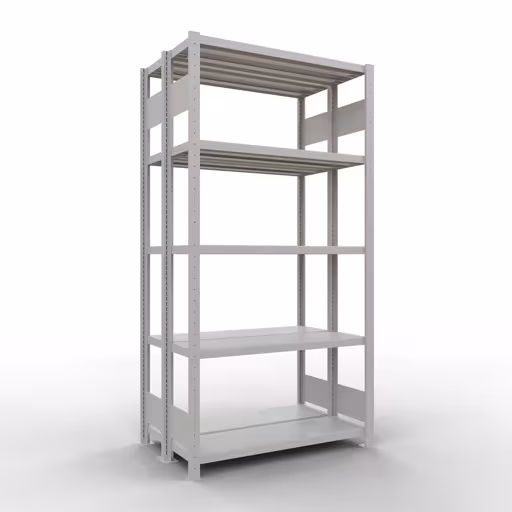 Grundregal, Doppelregal, Fachbodenregal Stecksystem MULTIplus250, 2000 x 1000 x (2x300) mm (HxBxT), 2x5 Fachböden, Längenriegel, RAL 7035 lichtgrau aus der Kategorie Doppelregale mit der Artikelnummer 33230