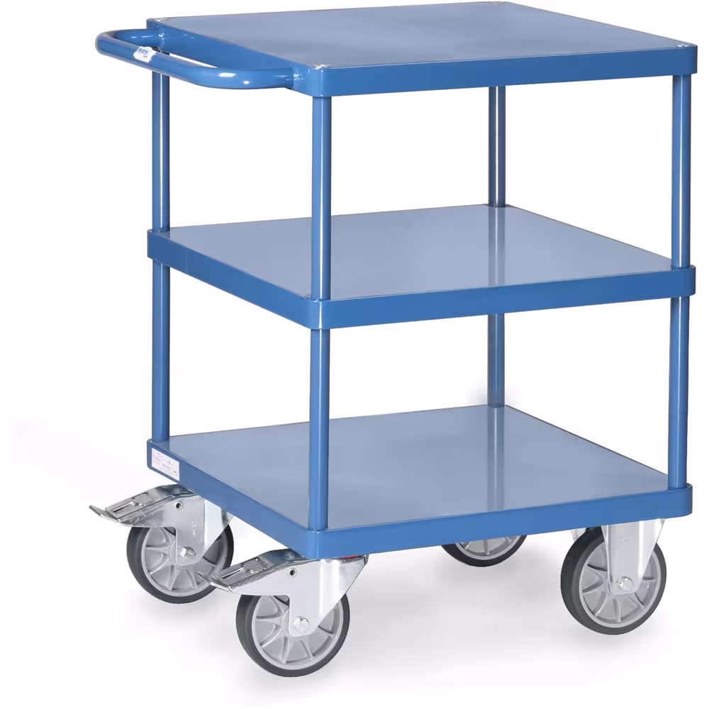 Tischwagen 2416B - Stahlblech-Plattformen bündig 2 Lenk- und 2 Bockrollen, TPE-Bereifung, Naben mit Rillenkugellager von der Marke Fetra aus der Produktreihe Transportsysteme