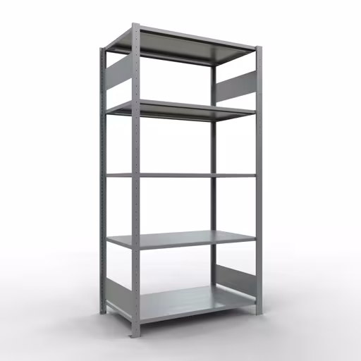 Grundregal, Fachbodenregal Stecksystem MULTIplus150, 2000 x 1000 x 600 mm (HxBxT), 5 Fachböden, Längenriegel, verzinkt aus der Kategorie Grundregal mit der Artikelnummer 12760-LR
