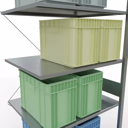 Zusatzbild des Artikels Anbauregal, Fachbodenregal Stecksystem MULTIplus150, 3000 x 1000 x 800 mm (HxBxT), 7 Fachböden, Kreuzstrebe, verzinkt aus Anbauregal