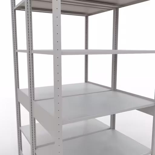 Andere Ansicht des Artikels Grundregal, Doppelregal, Fachbodenregal Stecksystem MULTIplus150, 2500 x 1000 x (2x600) mm (HxBxT), 2x6 Fachböden, Längenriegel, RAL 7035 lichtgrau aus der Kategorie Fachbodenregale