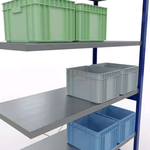 Abbildung Nr 13 des Artikels Anbauregal, Fachbodenregal Stecksystem MULTIplus250, 2500 x 1300 x 600 mm (HxBxT), 6 Fachböden, Kreuzstrebe, RAL 5010 enzianblau/verzinkt aus der Produktgruppe Stecksystem von der Marke Schulte Lagertechnik