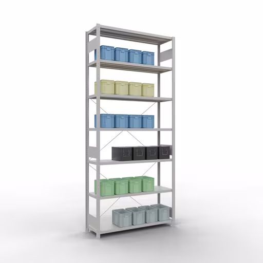 Produktbild Nr 12 des Artikels Stecksystem Grundregal 3000x1300x400 mm, Typ 250 kg, lichtgrau Abbildung Nr 12 des Artikels Stecksystem Grundregal 3000x1300x400 mm, Typ 250 kg, lichtgrau aus der Produktgruppe Stecksystem von der Marke Schulte Lagertechnik