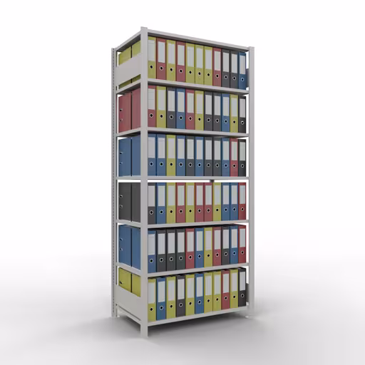 Abbildung Nr 7 des Artikels Grundregal, Büro-Fachbodenregal Stecksystem MULTIplus150, 2300 x 1000 x 600 mm (HxBxT), 7 Fachböden, Längenriegel, ohne Mittelanschlag, lichtgrau aus der Produktgruppe Büroregale von der Marke Schulte Lagertechnik