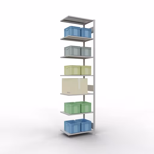 Anbauregal, Fachbodenregal Stecksystem MULTIplus150, 3000 x 750 x 500 mm (HxBxT), 7 Fachböden, Längenriegel, RAL 7035 lichtgrau von Schulte Lagertechnik aus der Kategorie Stecksystem