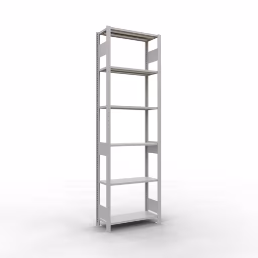 Grundregal, Fachbodenregal Stecksystem MULTIplus150, 2500 x 750 x 300 mm (HxBxT), 6 Fachböden, Längenriegel, RAL 7035 lichtgrau aus der Kategorie Grundregal mit der Artikelnummer 32631-75-LR