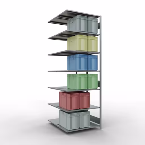 Abbildung Nr 16 des Artikels Anbauregal, Doppelregal, Fachbodenregal Stecksystem MULTIplus150, 3000 x 1000 x (2x600) mm (HxBxT), 2x7 Fachböden, Längenriegel, verzinkt aus der Produktgruppe Fachbodenregale von der Marke Schulte Lagertechnik