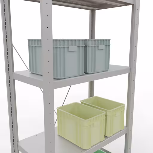 Grundregal, Fachbodenregal Stecksystem MULTIplus250, 2000 x 750 x 400 mm (HxBxT), 5 Fachböden, Kreuzstrebe, RAL 7035 lichtgrau von Schulte Lagertechnik aus der Kategorie Stecksystem