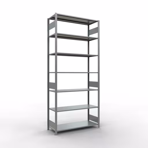 Grundregal, Fachbodenregal Stecksystem MULTIplus150, 3000 x 1300 x 500 mm (HxBxT), 7 Fachböden, Längenriegel, verzinkt aus der Kategorie Grundregal mit der Artikelnummer 12752-130-LR