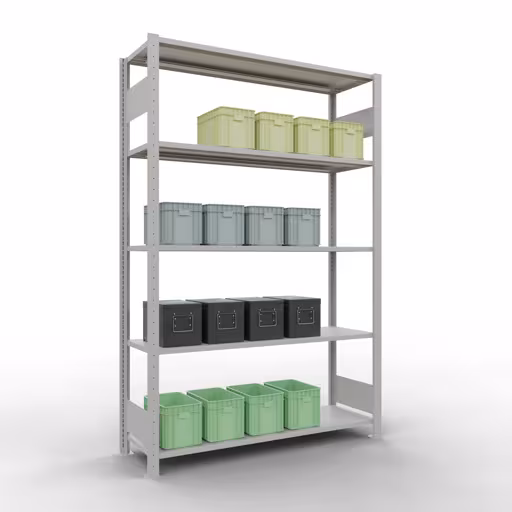 Produktbild Nr.15 des Artikels Grundregal, Fachbodenregal Stecksystem MULTIplus150, 2000 x 1300 x 400 mm (HxBxT), 5 Fachböden, Längenriegel, RAL 7035 lichtgrau aus der Produktreihe Stecksystem von der Marke Schulte Lagertechnik