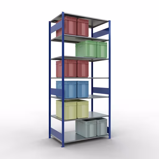 Grundregal, Fachbodenregal Stecksystem MULTIplus150, 3000 x 1300 x 800 mm (HxBxT), 7 Fachböden, Längenriegel, RAL 5010 enzianblau/verzinkt von Schulte Lagertechnik mit der Artikelnr. 12782-130-LR-B