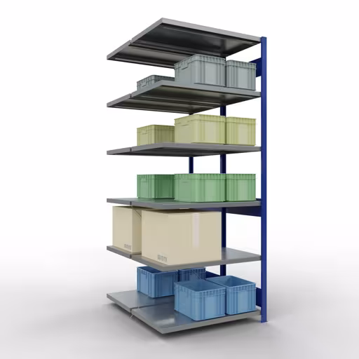 Abbildung Nr 10 des Artikels Anbauregal, Doppelregal, Fachbodenregal Stecksystem MULTIplus250, 2500 x 1000 x (2x600) mm (HxBxT), 2x6 Fachböden, Kreuzstrebe, RAL 5010 enzianblau aus der Produktgruppe Fachbodenregale von der Marke Schulte Lagertechnik