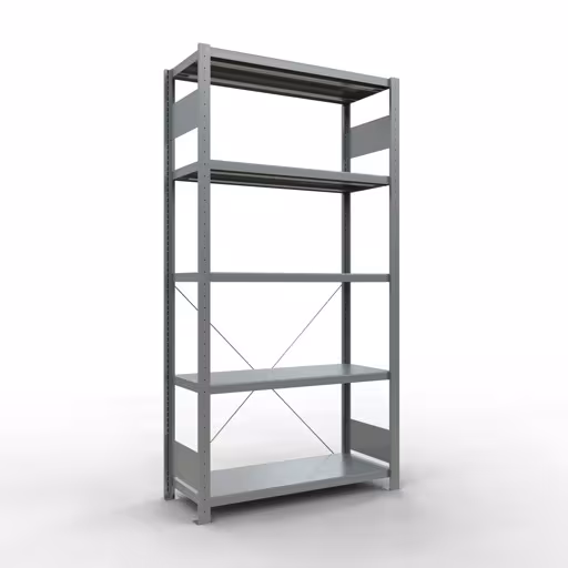 Grundregal, Fachbodenregal Stecksystem MULTIplus250, 2000 x 1000 x 400 mm (HxBxT), 5 Fachböden, Kreuzstrebe, verzinkt aus der Kategorie Grundregal mit der Artikelnummer 12940