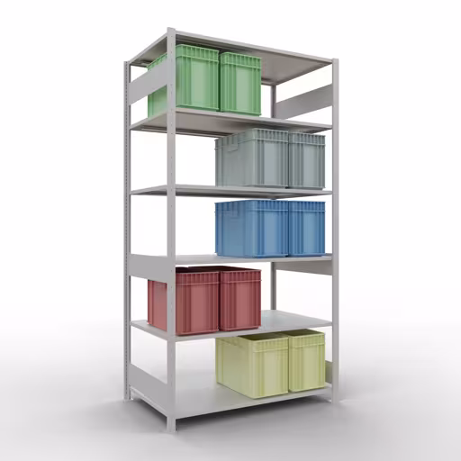 Produktbild Nr.13 des Artikels Grundregal, Fachbodenregal Stecksystem MULTIplus150, 2500 x 1300 x 800 mm (HxBxT), 6 Fachböden, Längenriegel, RAL 7035 lichtgrau aus der Produktreihe Stecksystem von der Marke Schulte Lagertechnik