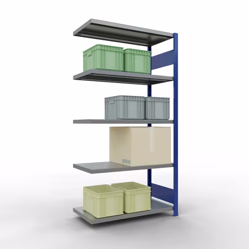 Abbildung Nr 11 des Artikels Anbauregal, Fachbodenregal Stecksystem MULTIplus250, 2000 x 1000 x 500 mm (HxBxT), 5 Fachböden, Längenriegel, RAL 5010 enzianblau/verzinkt aus der Produktgruppe Stecksystem von der Marke Schulte Lagertechnik