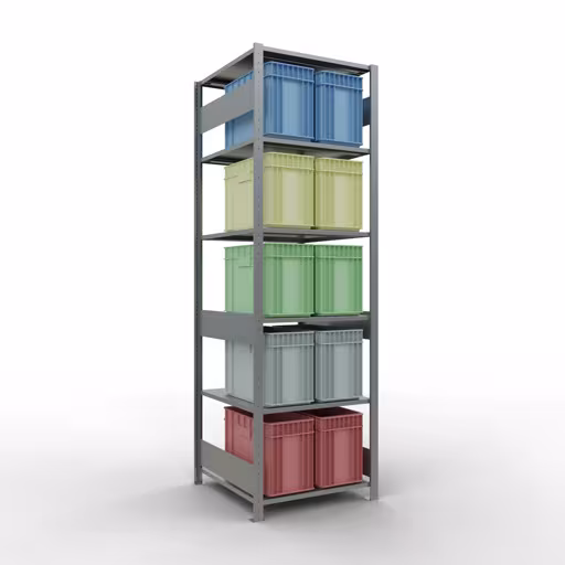 Grundregal, Fachbodenregal Stecksystem MULTIplus150, 2500 x 750 x 800 mm (HxBxT), 6 Fachböden, Längenriegel, verzinkt von Schulte Lagertechnik aus der Kategorie Stecksystem
