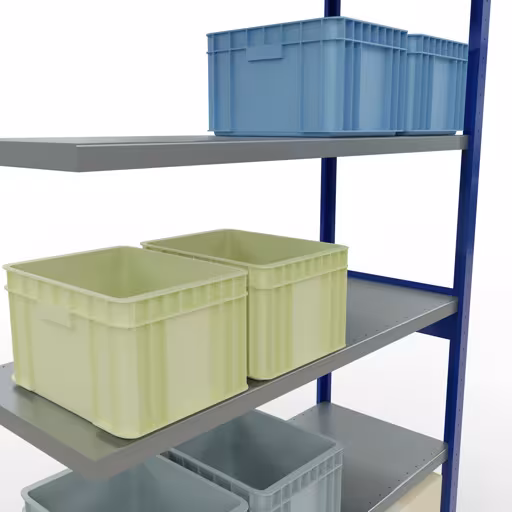 Anbauregal, Fachbodenregal Stecksystem MULTIplus250, 2500 x 1300 x 500 mm (HxBxT), 6 Fachböden, Kreuzstrebe, RAL 5010 enzianblau/verzinkt von der Marke Schulte Lagertechnik aus der Produktreihe Stecksystem