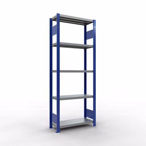 Grundregal, Fachbodenregal Stecksystem MULTIplus250, 2000 x 750 x 300 mm (HxBxT), 5 Fachböden, Längenriegel, RAL 5010 enzianblau/verzinkt/verzinkt aus der Kategorie Grundregal mit der Artikelnummer 12930-75-LR-B