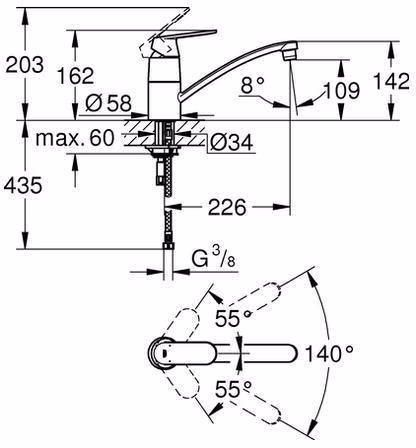 Technische Zeichnung 4038916 GROHE Einhand-Spültischbatterie Eurosmart C 32842 flacher Auslauf chrom