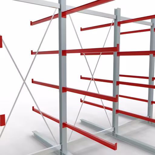 Produktbild Nr 10 des Artikels K 6000 Komplettregal, doppelseitig, 3000 x 4500 x 2x 1250 mm, RAL 7001 / RAL 3000, 5 Lagerebenen Abbildung Nr 10 des Artikels K 6000 Komplettregal, doppelseitig, 3000 x 4500 x 2x 1250 mm, RAL 7001 / RAL 3000, 5 Lagerebenen aus der Produktgruppe Kragarmregale von der Marke Schulte Lagertechnik