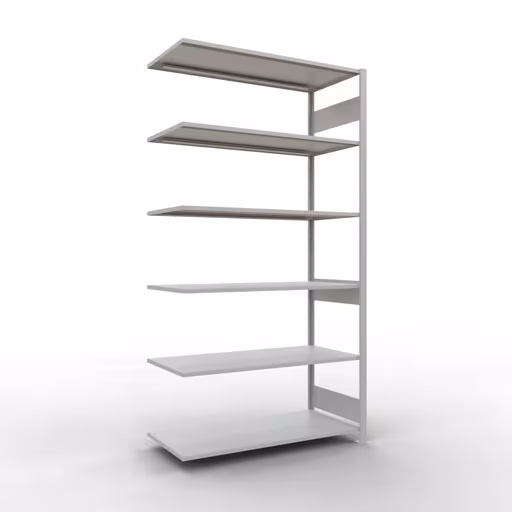 Anbauregal, Fachbodenregal Stecksystem MULTIplus150, 2500 x 1300 x 600 mm (HxBxT), 6 Fachböden, Längenriegel, RAL 7035 lichtgrau aus der Kategorie Anbauregal mit der Artikelnummer 32666-130-LR
