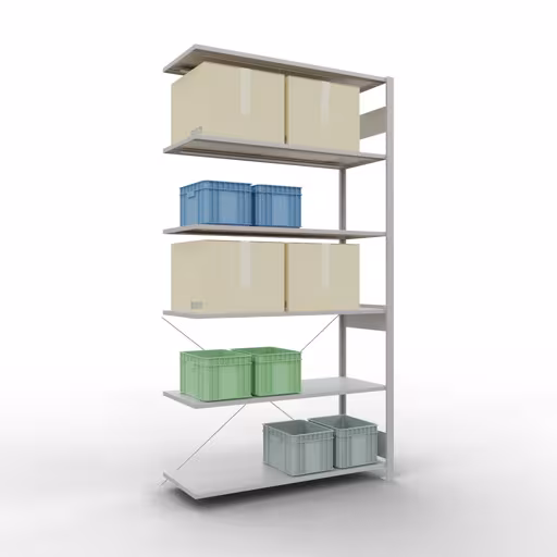 Stecksystem Anbauregal 2500x1300x500 mm, Typ 150 kg, lichtgrau aus der Kategorie Anbauregal mit der GTIN 4004514251053 Stecksystem Anbauregal 2500x1300x500 mm, Typ 150 kg, lichtgrau von der Marke Schulte Lagertechnik aus der Produktreihe Stecksystem