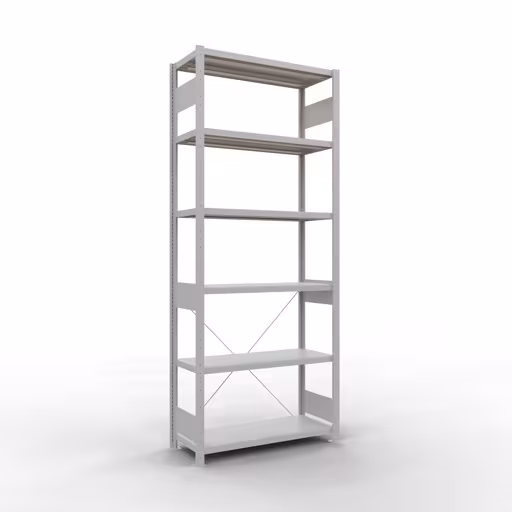 Grundregal, Fachbodenregal Stecksystem MULTIplus250, 2500 x 1000 x 400 mm (HxBxT), 6 Fachböden, Kreuzstrebe, RAL 7035 lichtgrau aus der Kategorie Grundregal mit der Artikelnummer 32841