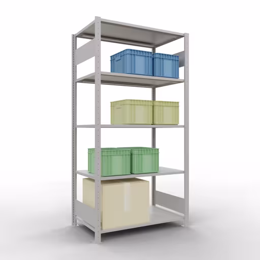 Abbildung Nr 13 des Artikels Grundregal, Fachbodenregal Stecksystem MULTIplus85, 2000 x 1000 x 600 mm (HxBxT), 5 Fachböden, Längenriegel, RAL 7035 lichtgrau aus der Produktgruppe Stecksystem von der Marke Schulte Lagertechnik